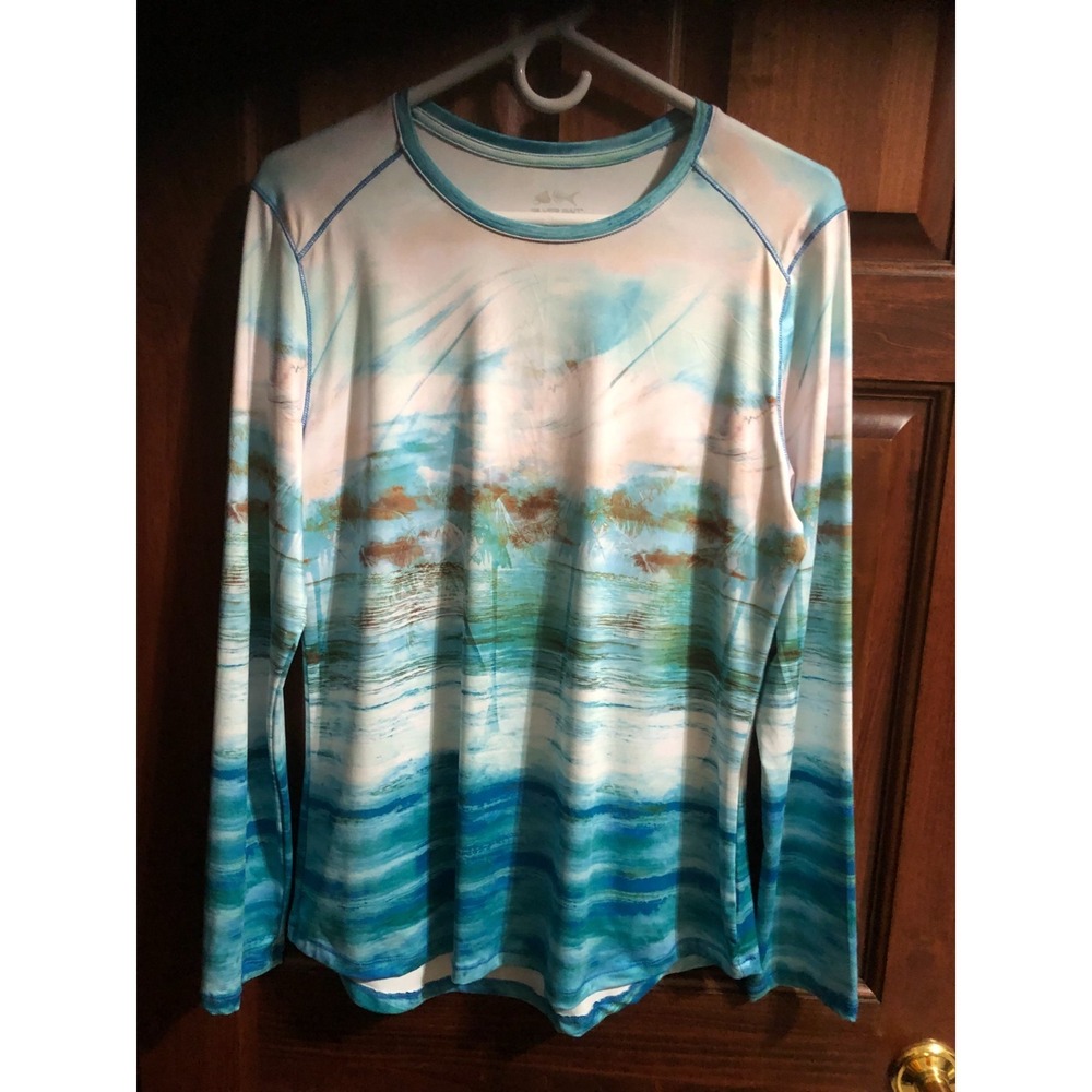 SILVER BAIT Womens M Activewear Long Sleeve Rash Guard Shirt Sun Protect~Coastal